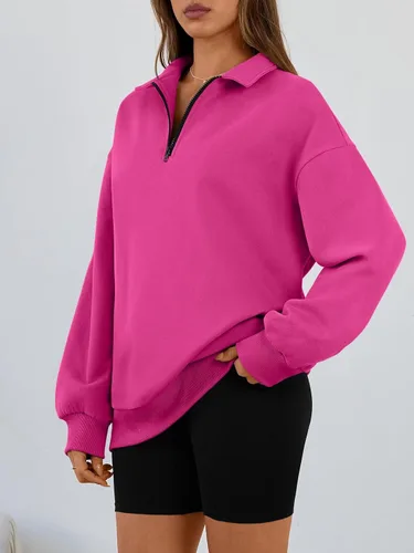 Vista 3 de Trendy Queen - Sudaderas de gran tamaño para mujer, suéter con capucha de moda, media cremallera, manga larga, ropa para otoño