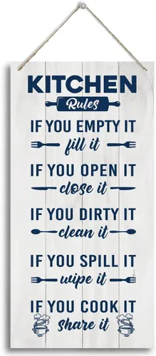 Vista 11 de Kitchen Rules - Letrero decorativo de madera con texto en inglés "This is a Self-Cleaning Kitchen, placa de madera impresa colgante, letrero