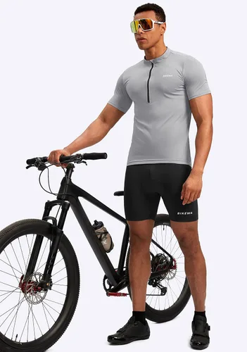 Vista 6 de Bikewa Maillot de ciclismo para hombre que absorbe la humedad, manga corta, UPF media cremallera, ciclismo, ciclismo de carretera, camisas
