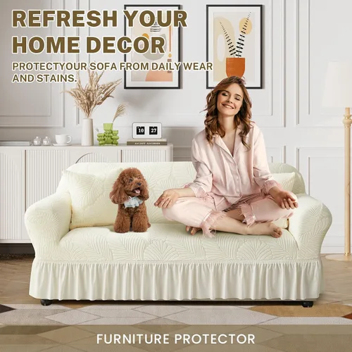 Vista 3 de WONGS BEDDING Funda de terciopelo elástico para sofá, funda acolchada con falda, apta para mascotas, duradera, lavable, elástica, de fácil ajuste