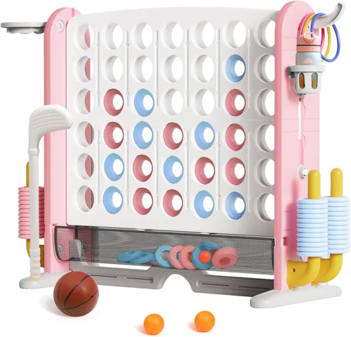 Vista 10 de Juego Gigante de Conectar 4 en Fila con Tela de Malla Altura Ajustable Set de Juego de Patio Jumbo 4-en-1 de 4-para-Anotar con Baloncesto, Golf