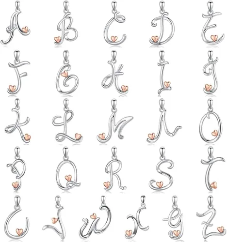 Vista 7 de CELESTIA Collares con iniciales de plata de ley 925, 26 letras con corazón de oro rosa, cadena de 18 pulgadas