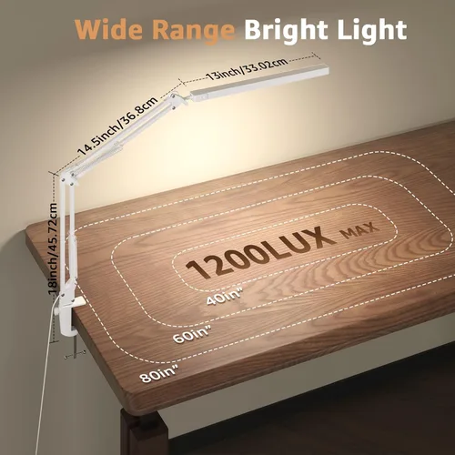 Vista 4 de TROPICALTREE Lámpara de escritorio LED para oficina en casa, con abrazadera y 3 modos de luz Lámpara de 14W con brillo ajustable de 5000K