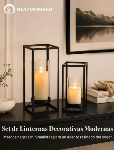 Vista 2 de Juego de 2 candelabros decorativos para interiores y exteriores Negro