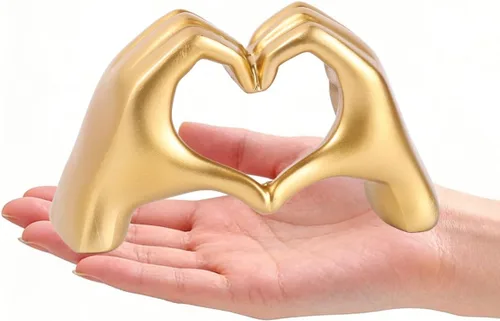 Vista 10 de Escultura moderna de manos de corazón de oro, arte decorativo de mesa, símbolo de amor, decoración del hogar (negro)