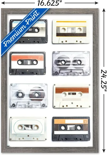 Vista 3 de Trends International Póster de pared de casetes, 14.725 x 22.375 pulgadas, versión enmarcada de madera de granero