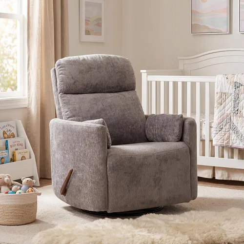 Vista 14 de Silla reclinable giratoria de gran tamaño con calor y masaje, mecedora con reposacabezas ajustable, silla reclinable manual mecedora con 2 Chenille