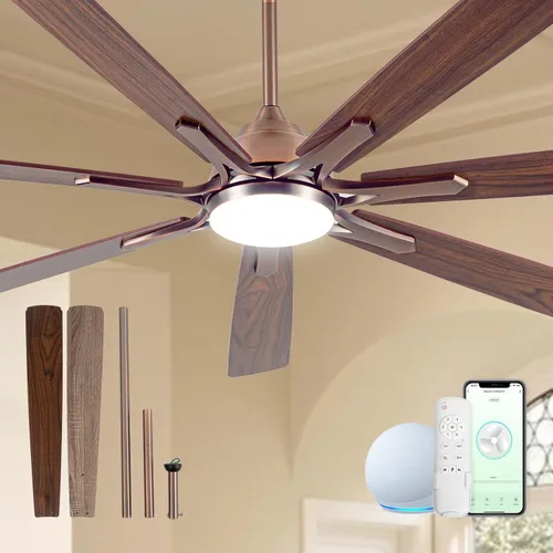 Vista 12 de Ventilador de techo con aspas de aluminio de 60 pulgadas con luz, ventilador inteligente industrial que funciona con Alexa, ventiladores de techo