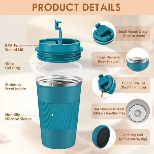 Vista 6 de KETIEE Taza de Café de Viaje 12oz: Taza de Café Aislada con Tapa a Prueba de Fugas, Vaso de Café, Tazas de Café Reutilizables con Tapa Sellada, Taza