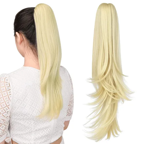 Vista 18 de extensión de cola de caballo, extensión de pelo con pinza de 12" cola de caballo rizada corta Extensión de pelo sintético de aspecto natural