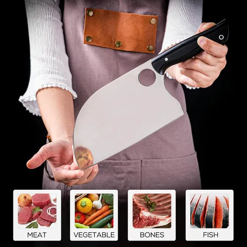 Vista 5 de Crystalia Cuchillo de carnicero, cuchillo de carnicero hecho a mano para cortar carne, cuchillos de chef de espiga completa forjados a mano