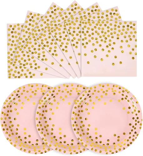 Vista 19 de Platos de papel negro y dorado, paquete de 50 unidades, 25 platos de papel de 7 pulgadas y 25 servilletas de 6.5 pulgadas, platos negros