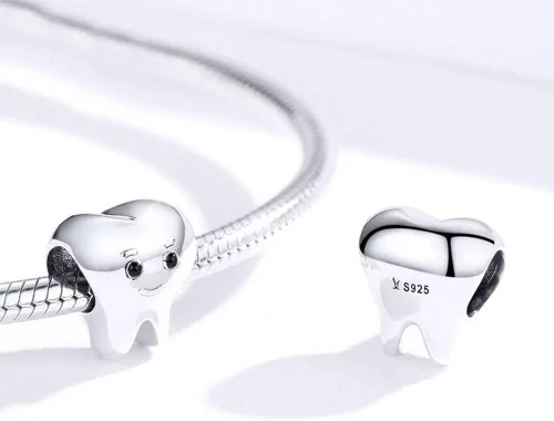 Vista 3 de Dije de sonrisa de plata de ley 925 con dije de salud, dije de aniversario, amuleto de amor para pulsera Pandora