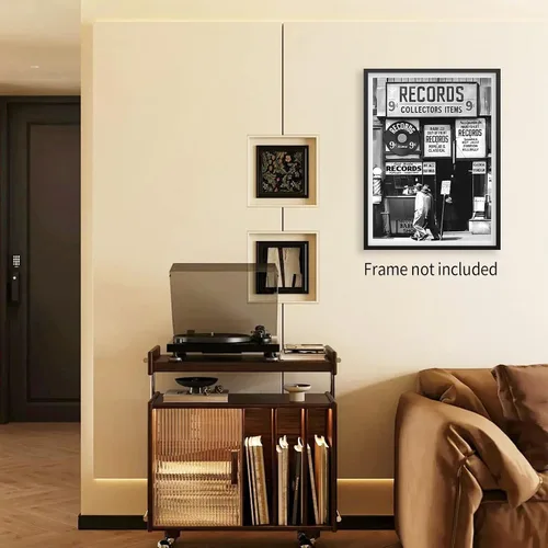 Vista 5 de VERENIX Arte de pared de fotografía en blanco y negro de moda, póster vintage de tienda de discos de preppy, arte musical retro de moda, arte