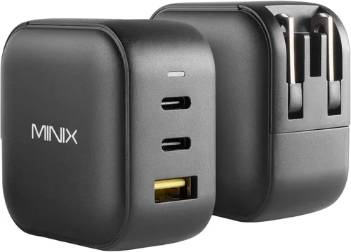 Vista 2 de MINIX P1 66W Turbo 3-Port GaN Cargador de pared de viaje USB C Adaptador de corriente rápida Foldable Plug (2x USB-C, 1x USB-A) Compatible with