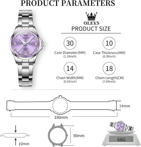 Vista 4 de OLEVS Reloj de lujo para mujer, de lujo, delicado con diamantes para mujer, a la moda, simple y fácil de leer, reloj de mujer con fecha de día