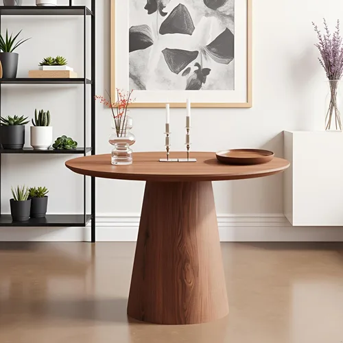 Vista 19 de JUSTONE Mesa de comedor redonda de 47.2'' para 4 personas, mesa de cocina moderna de madera con diseño de rejilla circular base de pedestal, mesa