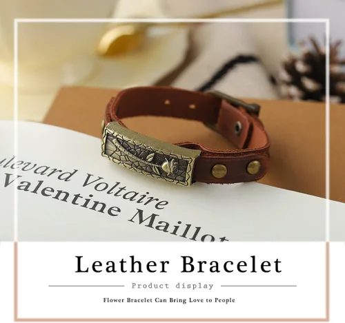 Vista 4 de Pulseras de cuero boho vintage marrón pulsera hebilla hebilla rosa pulseras hechas a mano para mujeres y hombres