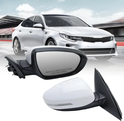 Vista 27 de Espejo lateral del conductor compatible con espejos Kia Optima 2011 2012 2013 con luz intermitente, vidrio eléctrico, plegado manual, repuesto Negro