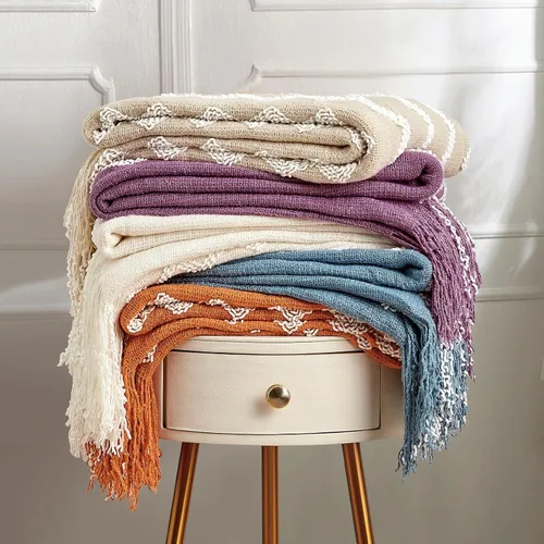 Vista 5 de Bourina - Manta de chenilla de punto, ligera, suave, acogedora, para cama, sofá, silla