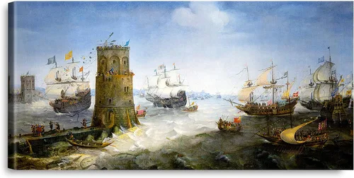 Vista 42 de A&T ARTWORK A Brisk Breeze por Willem van de velde Reproducciones de pintura de velero, impresiones en lienzo giclée para decoración del hogar, 20 x