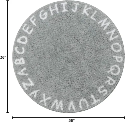 Vista 3 de Lahome ABC Alphabet - Alfombra redonda para niños, 3 pies de diámetro, color gris, lavable, alfombra antideslizante para bebé, colección suave