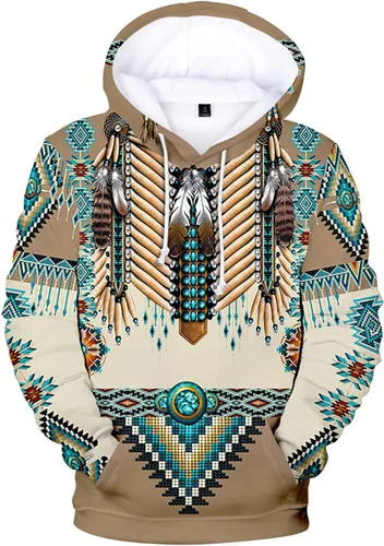 Vista 2 de Sudaderas con capucha para hombre, estilo étnico, impresión digital 3D, suéter sin botones con capucha