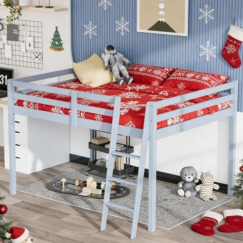 Vista 18 de VINGLI - Cama tipo loft baja de 47'' para junior con escaleras, cama de madera tamaño individual para adultos, niños y adolescentes jóvenes, sin