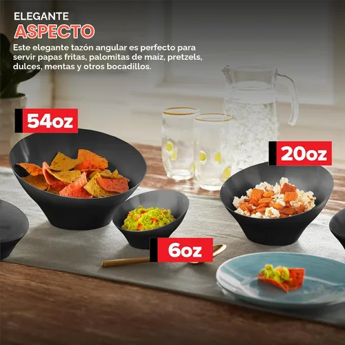 Vista 5 de Cuencos de servir de plástico negro de 54oz (4 paquetes) Grandes cuencos desechables para aperitivos, caramelos, contenedores para buffet, papas