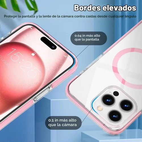 Vista 5 de MATEPROX Fundas magnéticas transparentes para iPhone 15 Pro Max, compatibles con MagSafe, transparente, a prueba de golpes, delgada, a prueba