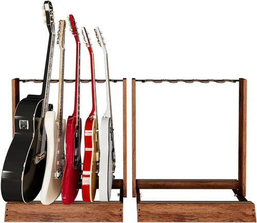 Vista 9 de Soporte de Guitarra String Swing, Soporte de Guitarra Múltiple para Guitarras Acústicas, Eléctricas y de Bajo, Acero Soldado a Mano y Nogal Negro