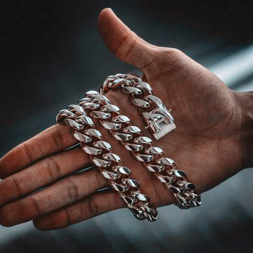 Vista 5 de ROWIN&CO Mens Miami Cuban Link Chain Silver Heavy Stainless Steel Curb Chain Necklace Hip hop Punk Jewelry Choker Chain, 15mm Width 18-36 inch