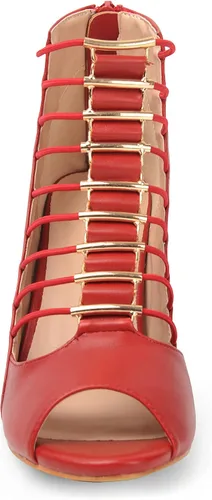 Vista 5 de ANN CREEK Tacones de gladiador para mujer, tacón medio, sandalias de tiras elásticas con puntera abierta, sandalias de tacón para fiesta casual