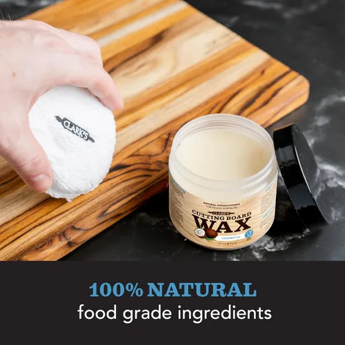 Vista 4 de CLARK'S Kit de acabado de aceite y cera para tabla de cortar de coco, fabricado con aceite de coco refinado, incluye aceite (12 onzas), cera