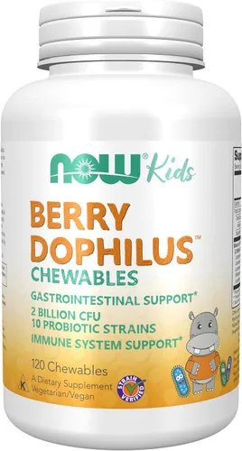 Vista 6 de NOW Foods Suplementos, BerryDophilus con 2 mil millones, 10 cepas probióticas, endulzado con xilitol, cepa verificada, 60 masticables, el embalaje