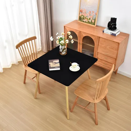 Vista 5 de Mantel Negro Ajustado con Elástico para Mesas Cuadradas de 34x34 Pulgadas Plegables, Fundas de Mesa de Cartón Lavables, Telas Elásticas de Spandex