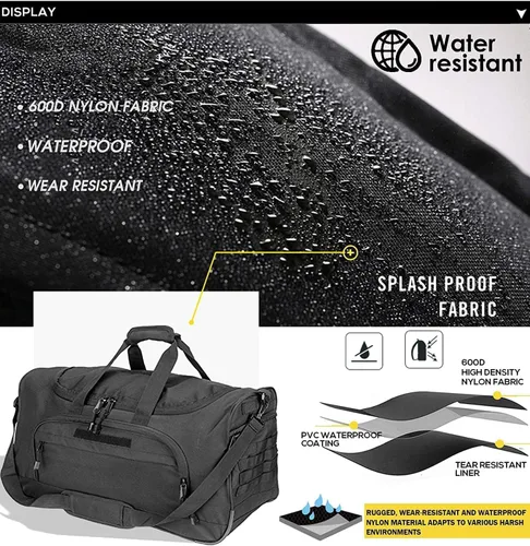 Vista 6 de HYKING Bolsa de gimnasio para mujeres y hombres, bolsa táctica militar de fin de semana, entrenamiento, ligera, impermeable, deportiva, bolsillo