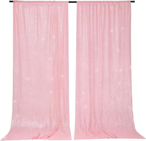 Vista 12 de PartyDelight Cortinas de fondo de lentejuelas color azul bebé, 2 paneles de 2 x 8 pies, alta densidad de 0.118 in, fondo de lentejuelas brillantes
