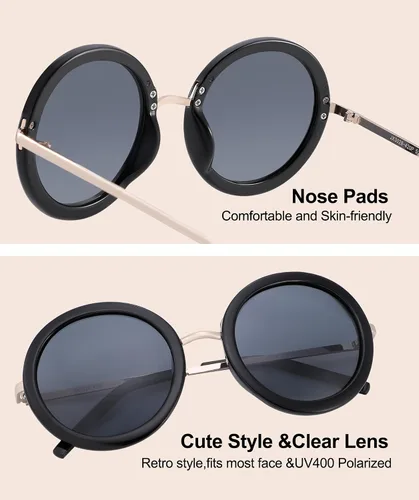 Vista 16 de JOOX Gafas de sol redondas polarizadas retro para mujer, gafas de sol vintage de gran tamaño con lente de protección UV 100%