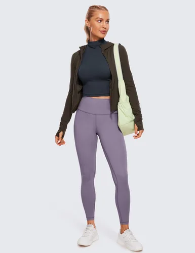 Vista 3 de CRZ YOGA Butterluxe - Camiseta corta de manga larga con cuello alto falso para mujer, ajustada, atlética, entrenamiento, casual, capa base