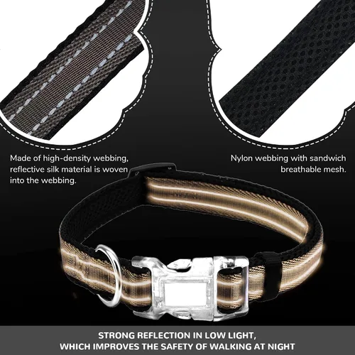 Vista 2 de Collar reflectante para perros grandes, collar de malla acolchado para perros grandes, collar ajustable para mascotas con hebilla de liberación Gris
