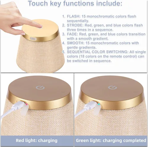 Vista 11 de Lámpara inalámbrica para botella cubierta de lino, lámparas de botella de vino con luces RGBW táctiles regulables para botellas, 4000 mAh