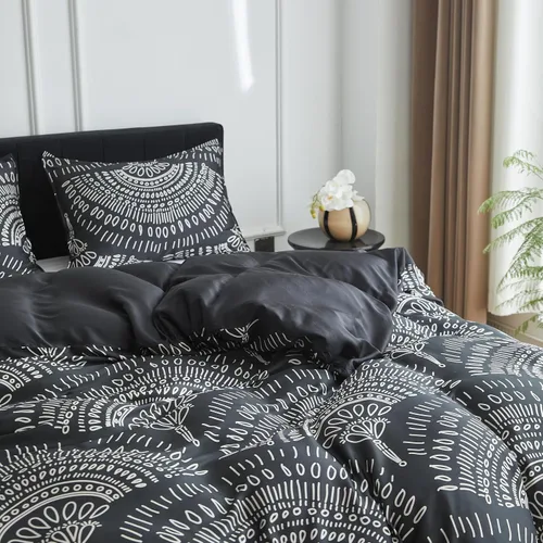 Vista 7 de Simple&Opulence Juego de funda de edredón refrescante estilo bohemio, 3 piezas, diseño geométrico tribal azteca, de lujo, ropa de cama suave