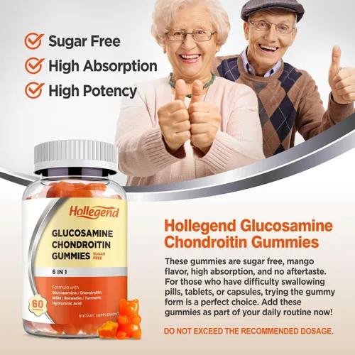 Vista 7 de Gomitas de glucosamina condroitina sin azúcar, gomitas suplementos para adultos, hombres y mujeres, 60