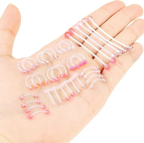 Vista 2 de Piercing de labios de plástico transparente/rosa/morado para cejas, sonriente industrial, joyería para cartílago, hélix, tragus daith, aretes