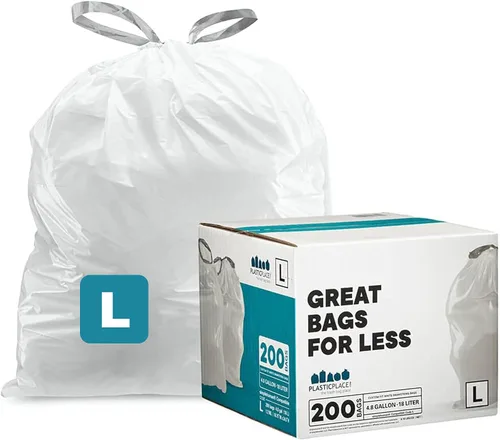 Vista 9 de Plasticplace Bolsas de basura de ajuste personalizado, compatibles con Simplehuman Code L (100 unidades) forros de basura con cordón blanco de 4.8