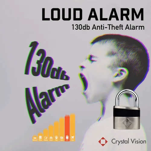 Vista 2 de Crystal Vision - Cerradura de alarma antirrobo de 130 db, resistente a la intemperie, multiuso (0.394 pulgadas)