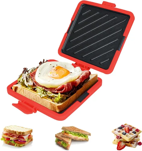 Vista 8 de Sandwich Toastie para microondas, bandeja para hornear sándwiches de microondas, placa antiadherente, apta para lavavajillas, tostada de cocción