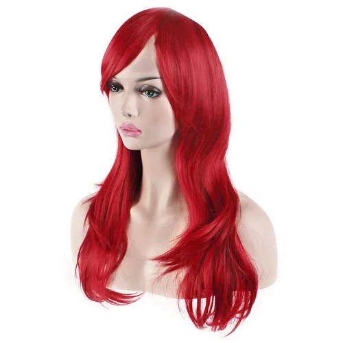Vista 4 de Peluca de cosplay para mujeres con gorra, peluca de 28in largo y ondulado resistente al calor de AKStor, Rojo