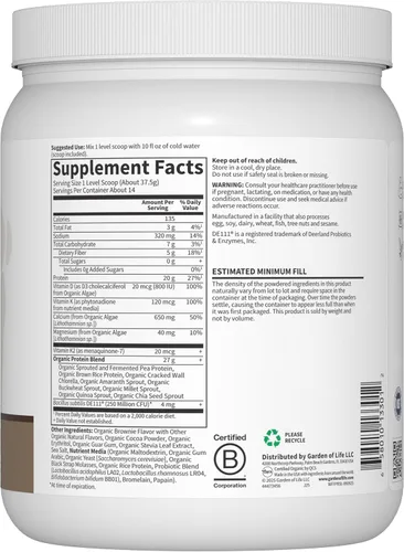 Vista 4 de Garden of Life Proteína vegana orgánica en polvo, 0.71 onzas de proteína vegetal con calcio, D3, K2 MK-7 y magnesio para fortaleza ósea, prebióticos